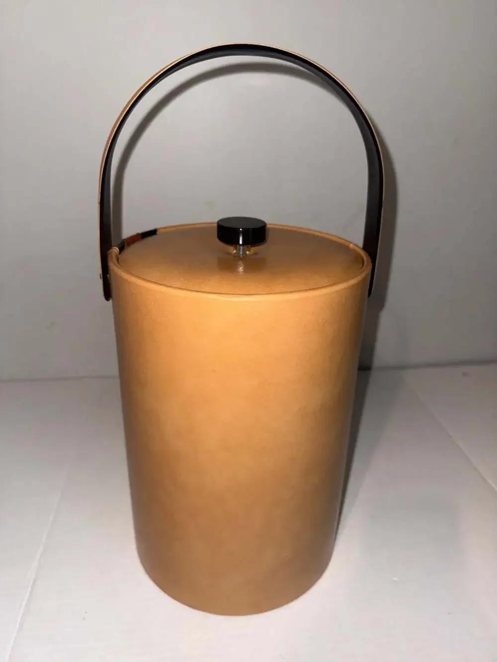 Vintage Georges Briard Mid-Century Modern‎ Tan Vinyl Striped Ice Bucket